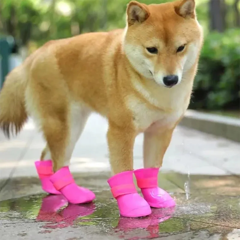 4Pcs Waterproof Anti-Slip Rubber Boots for Dogs & Cats - Pet Rain Shoes for Small, Medium, and Large Pets