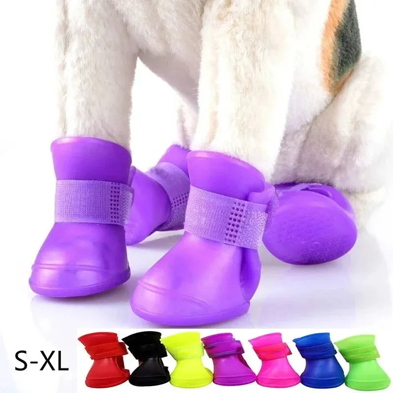 4Pcs Waterproof Anti-Slip Rubber Boots for Dogs & Cats - Pet Rain Shoes for Small, Medium, and Large Pets