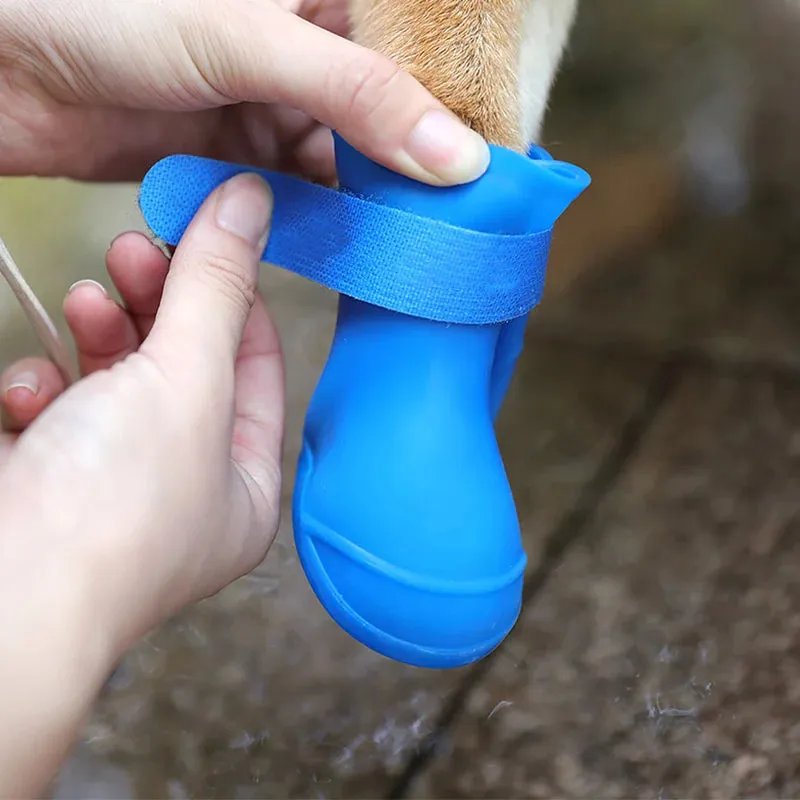 4Pcs Waterproof Anti-Slip Rubber Boots for Dogs & Cats - Pet Rain Shoes for Small, Medium, and Large Pets