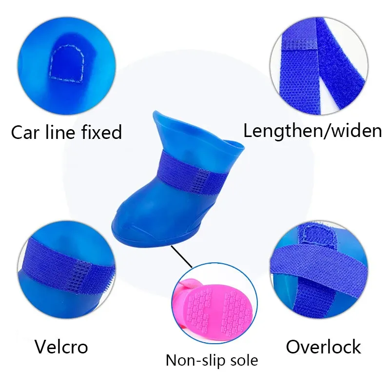 4Pcs Waterproof Anti-Slip Rubber Boots for Dogs & Cats - Pet Rain Shoes for Small, Medium, and Large Pets