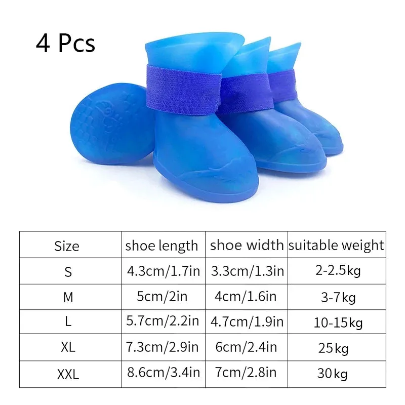 4Pcs Waterproof Anti-Slip Rubber Boots for Dogs & Cats - Pet Rain Shoes for Small, Medium, and Large Pets