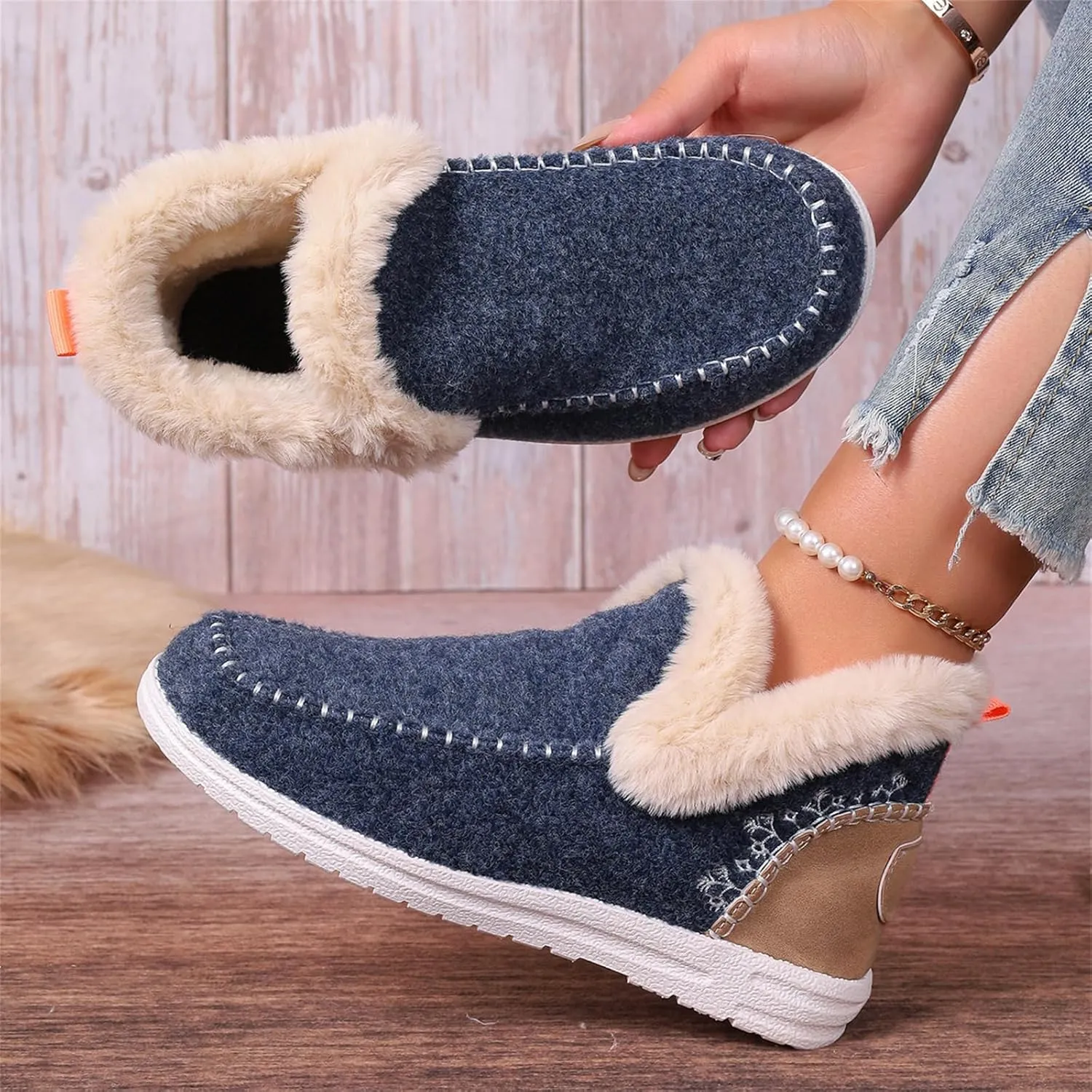 Ankle Boots For Women Comfy Slip On Winter Boots Warm Snow Short Booties Fashion Fur Lined Comfortable Loafers Shoes