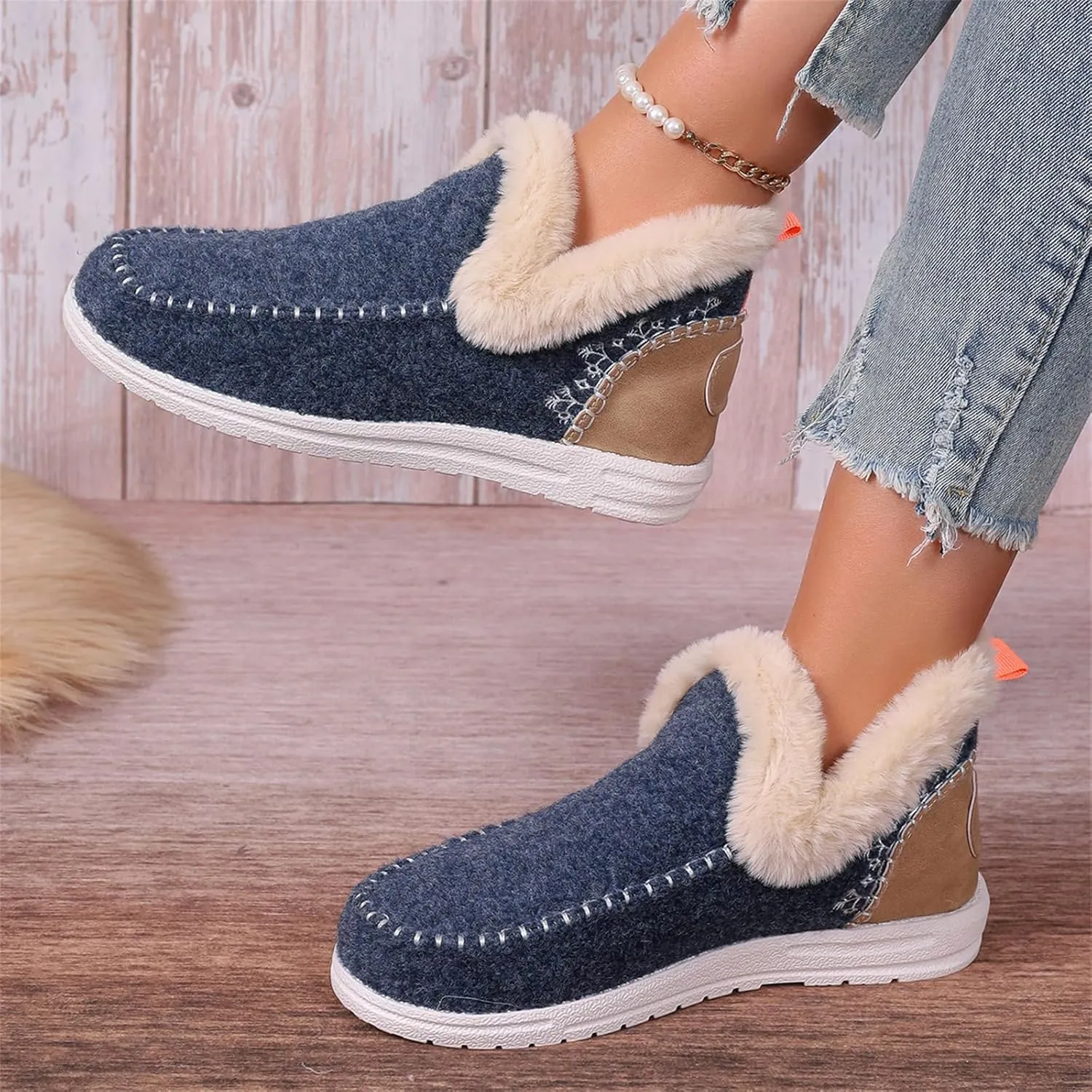 Ankle Boots For Women Comfy Slip On Winter Boots Warm Snow Short Booties Fashion Fur Lined Comfortable Loafers Shoes