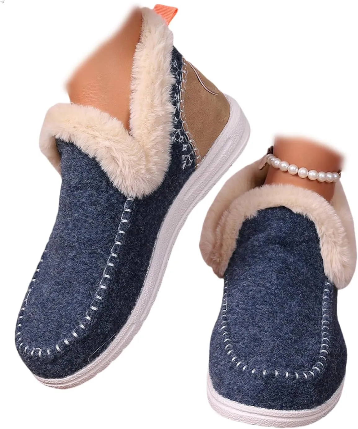 Ankle Boots For Women Comfy Slip On Winter Boots Warm Snow Short Booties Fashion Fur Lined Comfortable Loafers Shoes