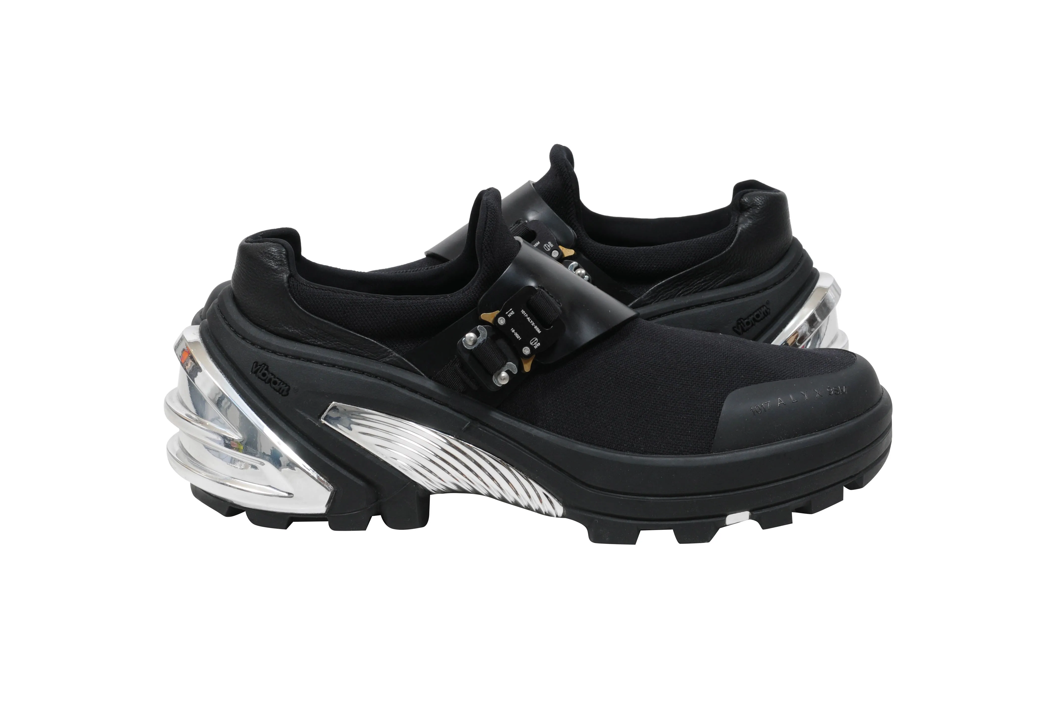 Black Mesh Buckle Vibram Sole Low Top Sneakers