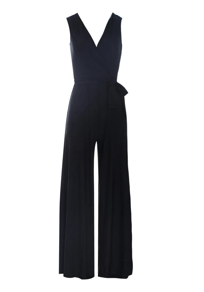 Black Wrap Front Slinky Jumpsuit