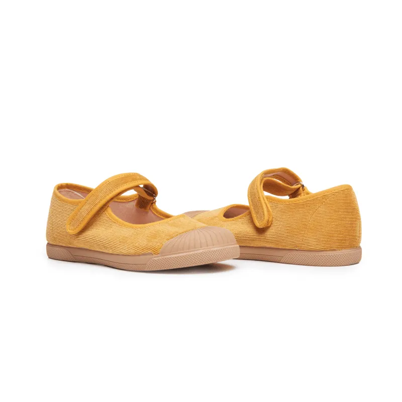 Corduroy Mary Jane Captoe Sneakers in Marygold by childrenchic
