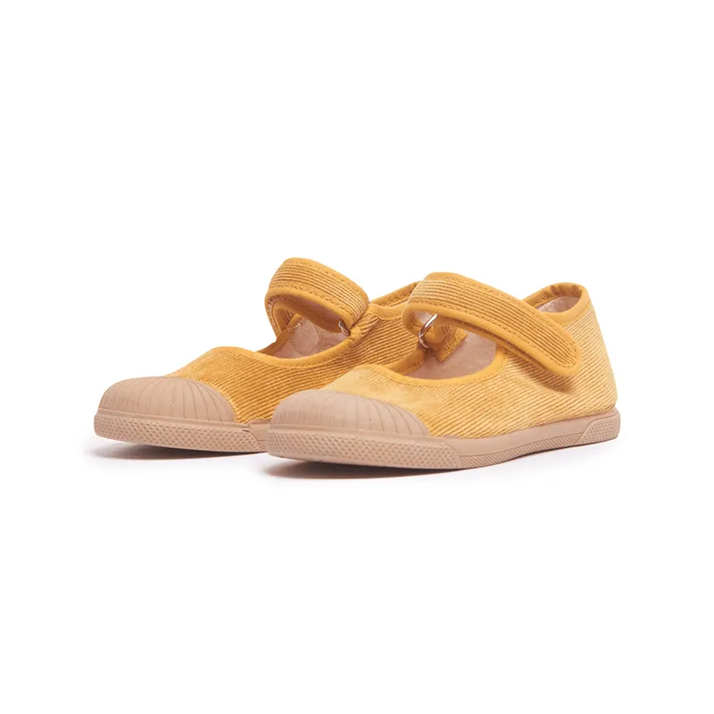 Corduroy Mary Jane Captoe Sneakers in Marygold by childrenchic