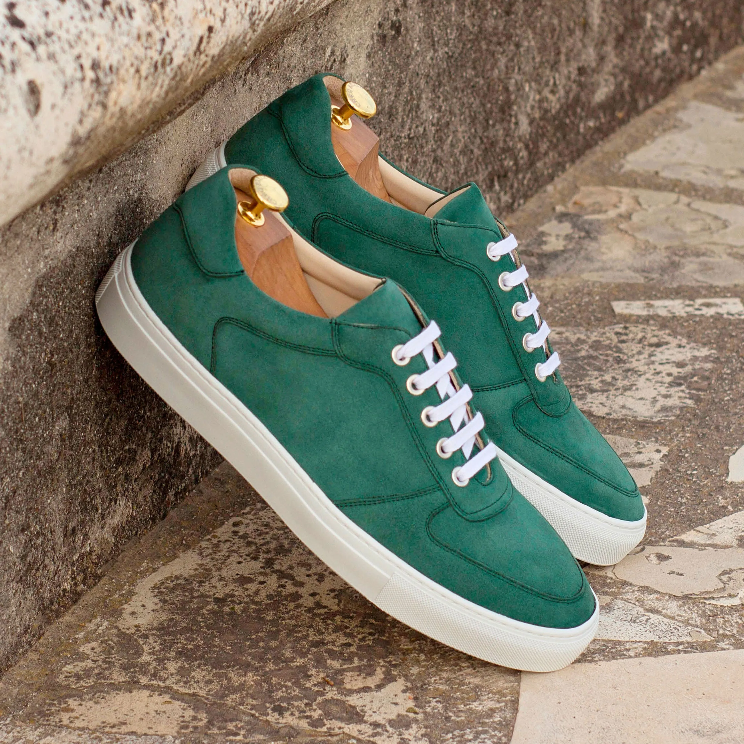 Green Suede Low-Top Sneakers