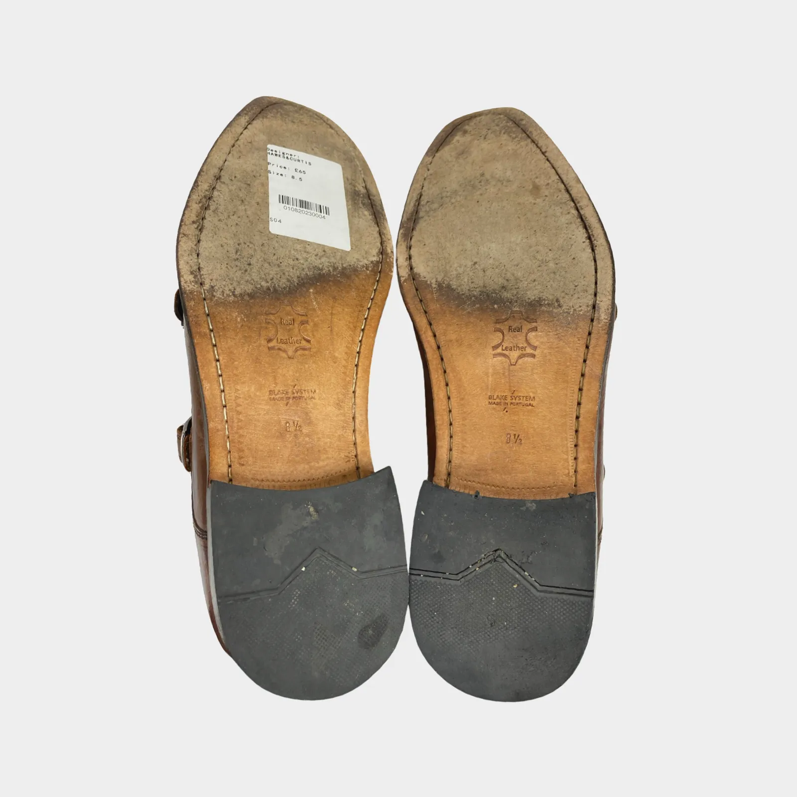 Hawes & Curtis men's brown buckled leather loafers