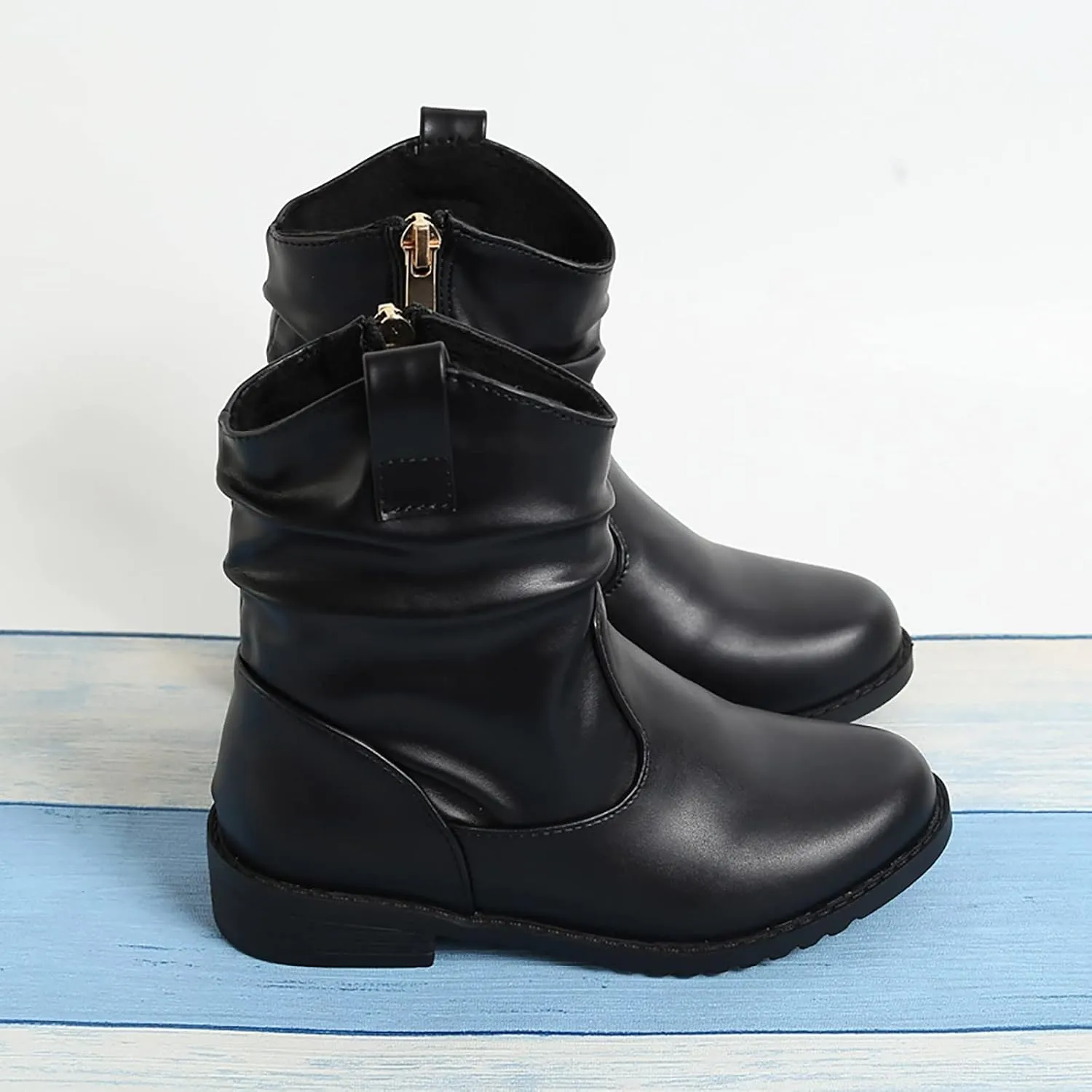 Kids Rainproof Boots Western Boots Kids Ankle Boots Girls Low Heel Riding Booties with Zipper