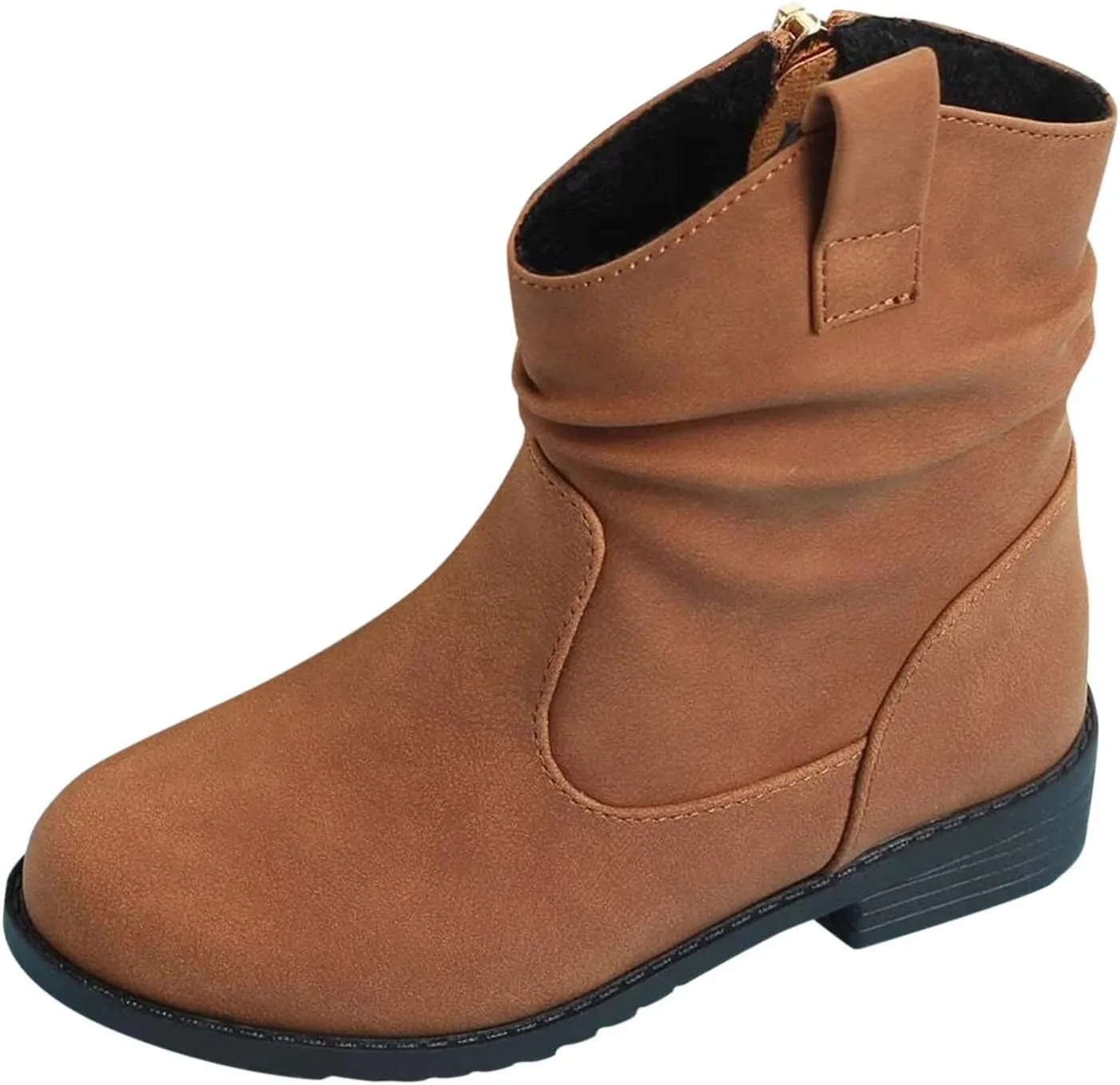 Kids Rainproof Boots Western Boots Kids Ankle Boots Girls Low Heel Riding Booties with Zipper
