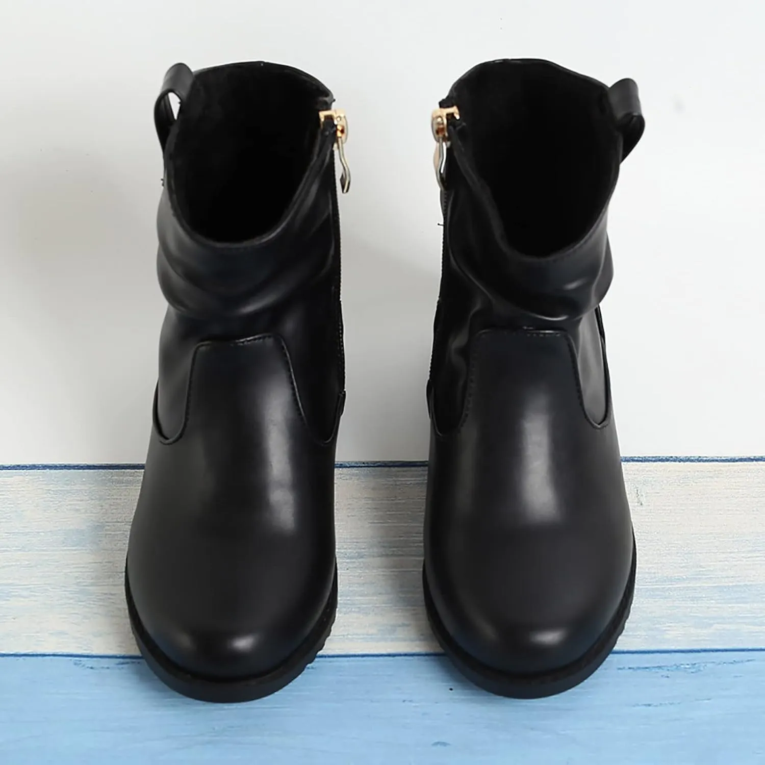 Kids Rainproof Boots Western Boots Kids Ankle Boots Girls Low Heel Riding Booties with Zipper