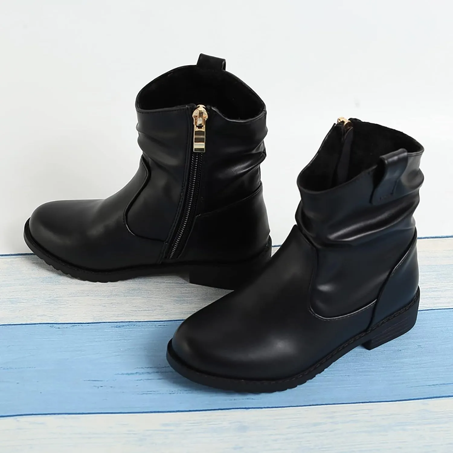 Kids Rainproof Boots Western Boots Kids Ankle Boots Girls Low Heel Riding Booties with Zipper