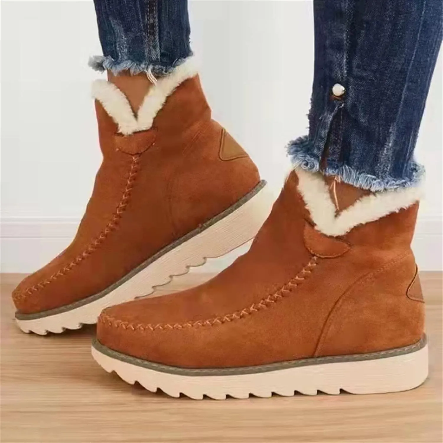 Ladmiple Boots for Women Ankle Booties with Fur High-top Winter Snow Boots Slip on Warm Comfortable Outdoor Walking Shoes