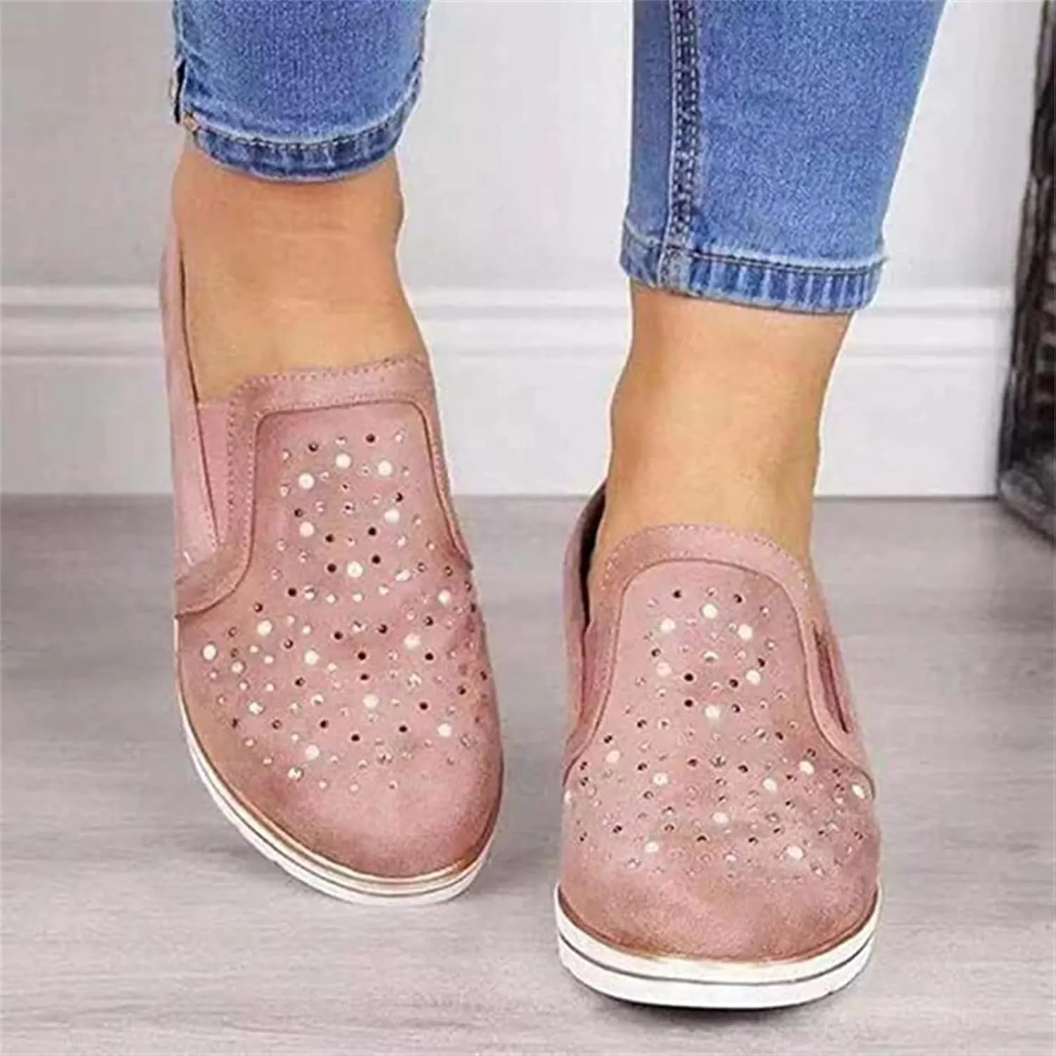 Ladmiple Sneakers For Women Walking Shoes Wide Width Slip On Sparkly Shoes Dressy Casual Summer Glitter Flats Loafers