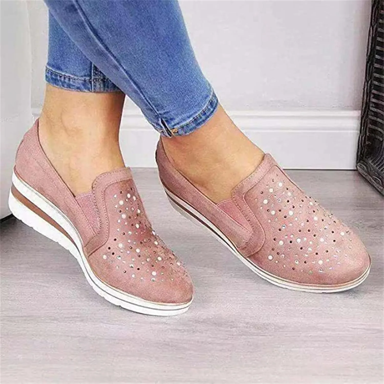 Ladmiple Sneakers For Women Walking Shoes Wide Width Slip On Sparkly Shoes Dressy Casual Summer Glitter Flats Loafers