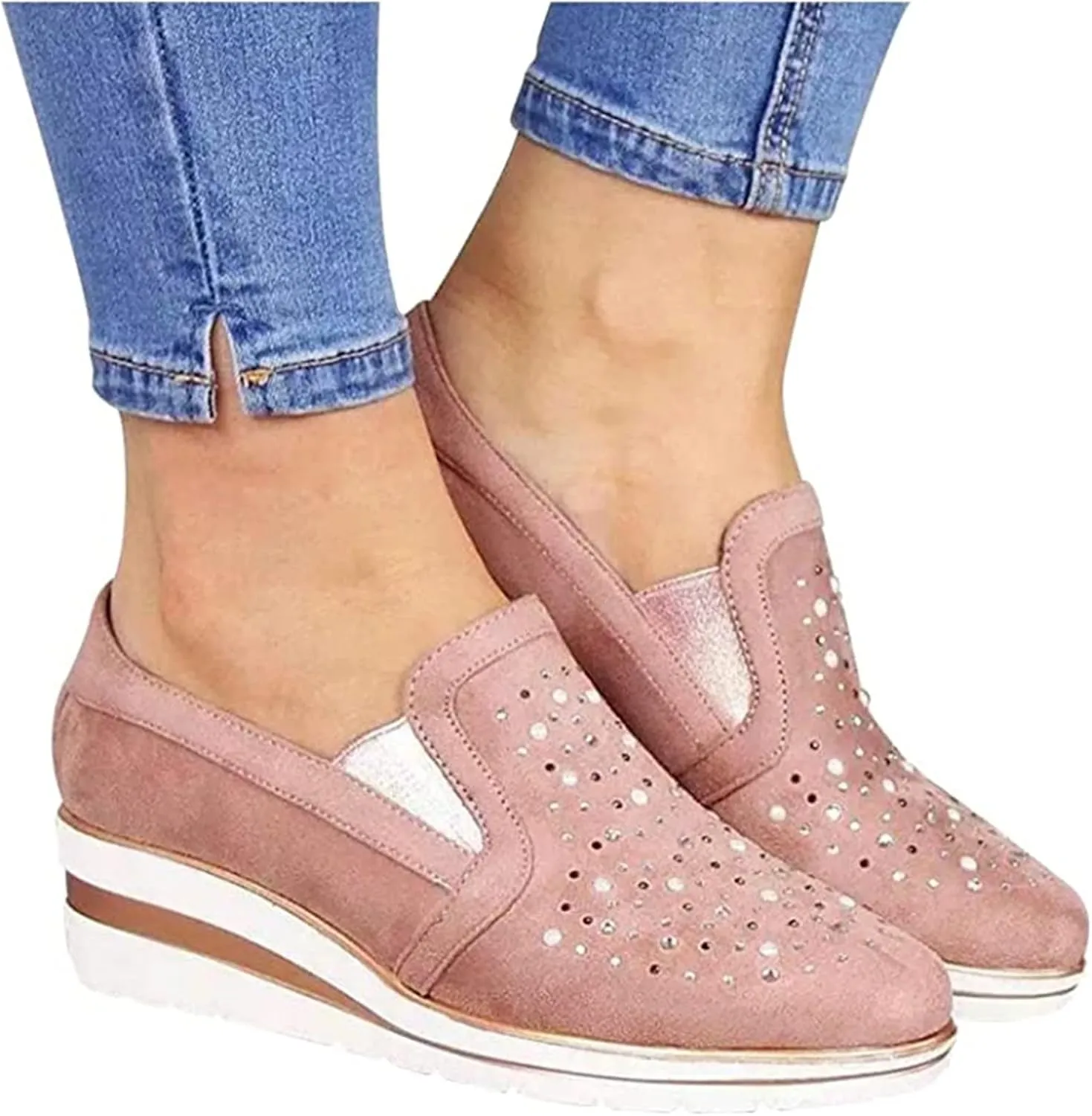 Ladmiple Sneakers For Women Walking Shoes Wide Width Slip On Sparkly Shoes Dressy Casual Summer Glitter Flats Loafers
