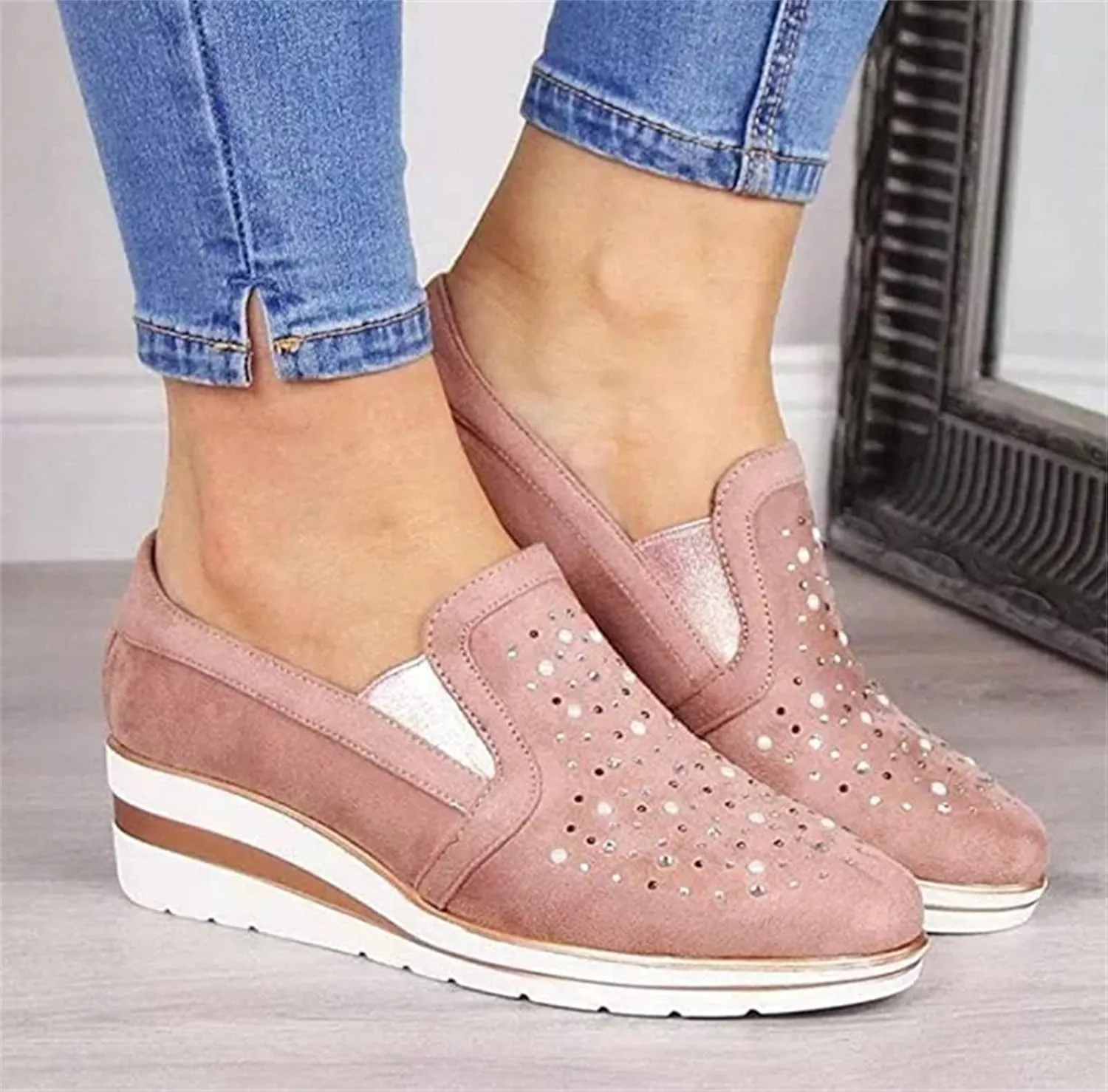 Ladmiple Sneakers For Women Walking Shoes Wide Width Slip On Sparkly Shoes Dressy Casual Summer Glitter Flats Loafers