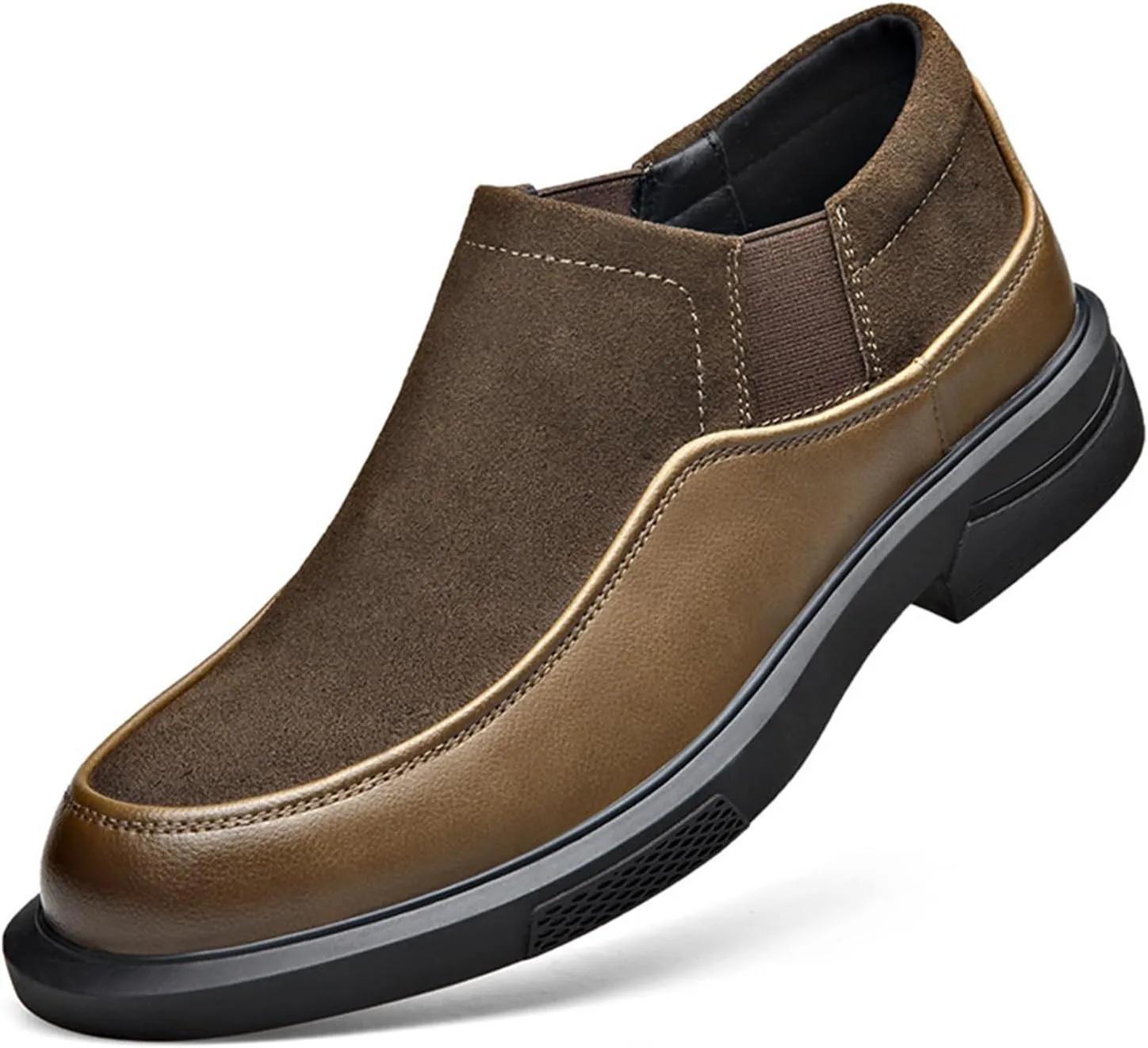 Men's Genuine Leather Splicing Casual Loafers Comfort Round Toe Breathable Slip On Driving Shoes Bussiness Office Dress Loafers
