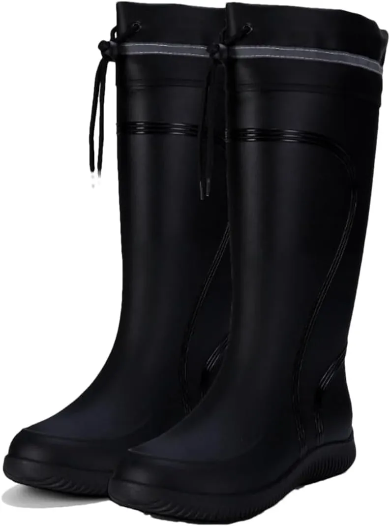 Men's Rain Boots Waterproof Mid Calf Boots Non-Slip Rainproof Work Boots Outdoor Water Shoes Soft Drawstring Rubber Boot
