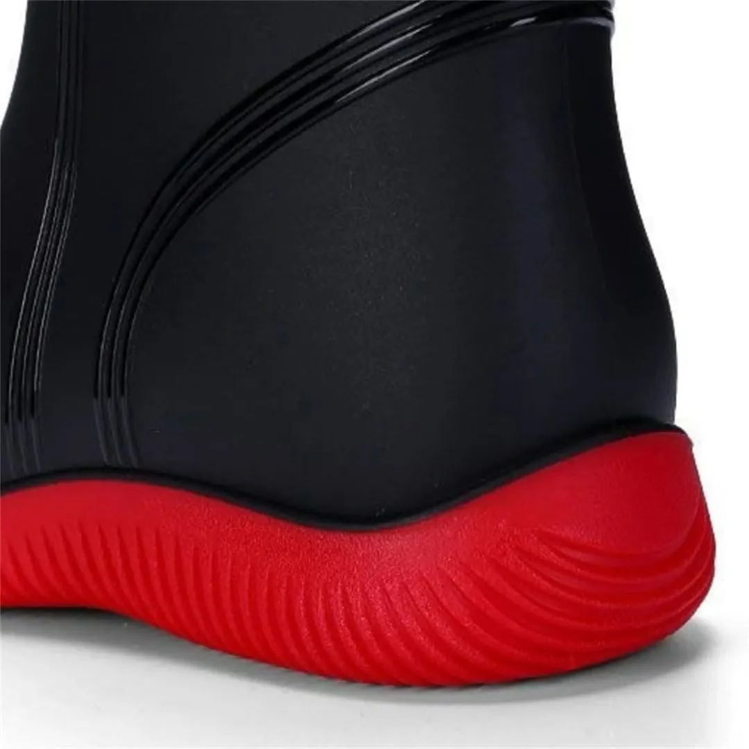 Men's Rain Boots Waterproof Mid Calf Boots Non-Slip Rainproof Work Boots Outdoor Water Shoes Soft Drawstring Rubber Boot