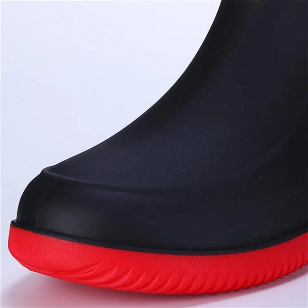 Men's Rain Boots Waterproof Mid Calf Boots Non-Slip Rainproof Work Boots Outdoor Water Shoes Soft Drawstring Rubber Boot