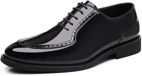Men's Shiny Patent Leather Lace Up Casual Dress Shoes Men Breathable Shoes Casual Business Wingtip Brogue Oxfords