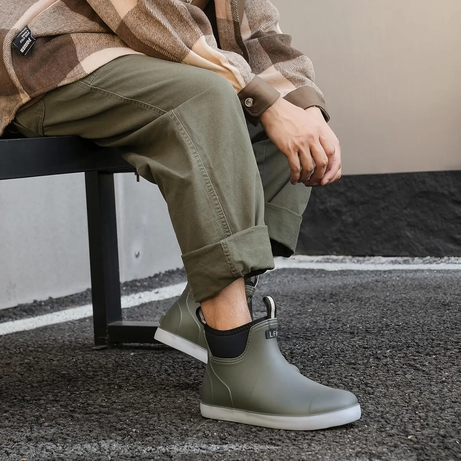 Rain Boots for Men, Waterproof Ankle Mens Deck Boots Anti-Slip Comfort Rubber Boots Chelsea Garden Shoes for Yard Fishing Outdoor Work