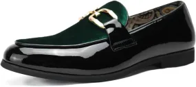 Santimon Velvet Leather Loafers Gold Plaque Fashion Retro Print Lining Pull-on Penny Party Wedding Shoes
