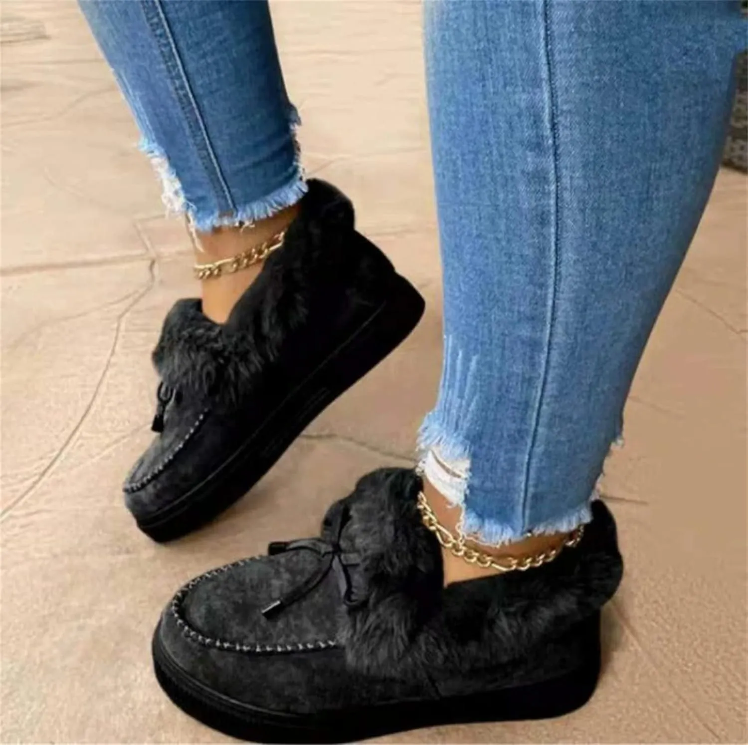 Winter Boots For Women Fashion Snow Boots Slip on Warm Comfortable Outdoor Fur Lined Ankle Booties Thickening Loafers Shoes