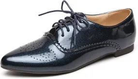 Women's Concise Brogue Lace up Shoes Closed Pointed Toe Party Comfortable Business Formal Occasion Oxfords Club Dance Chunky Dating Wedding Low Block Cosplay Vintage Heels