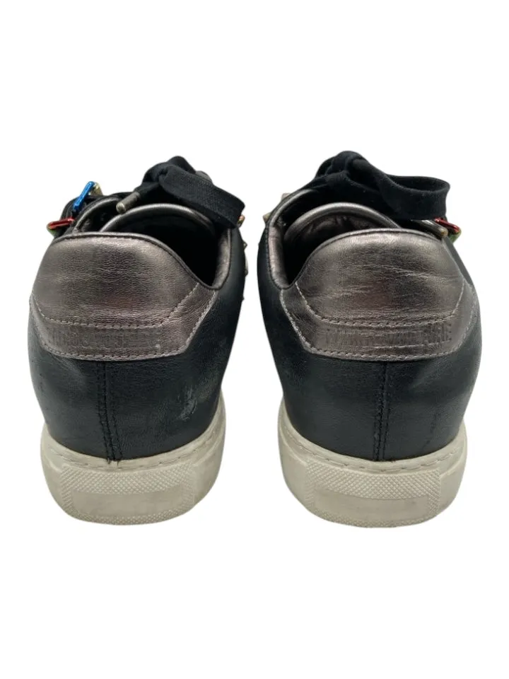 Zadig & Voltaire Shoe Size 39 Black, Cream, Multi Leather Studs Buckles Sneakers
